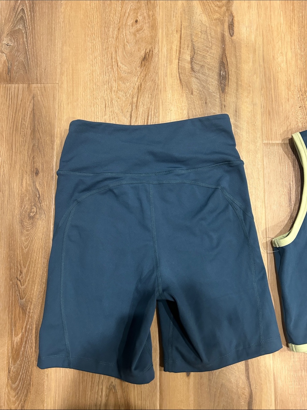 Sincerely Jules Navy Crop Zip Tank & Bike Shorts with Lime Trim - Picture 6 of 6